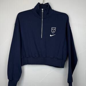 Nike 1/2 Zip Mock Neck Sweatshirt Navy Blue Crest Logo Cropped Pullover S/M